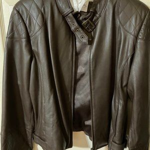 Dark Brown Leather Jacket New with tag Size Large Pamela McCoy